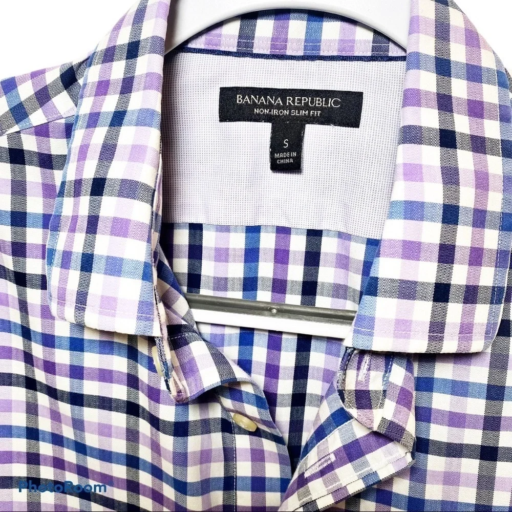 BANANA REPUBLIC Plaid Cotton Slim Fit Non-Iron Button Up Casual Shirt,‎ Small